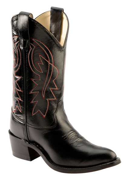 Old West Youth Boys' Corona Western Boots - Round Toe, Black, hi-res