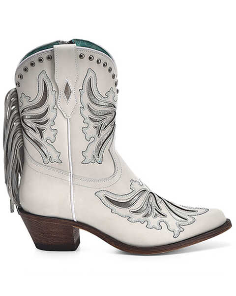 Image #2 - Corral Women's Fringe Inlay Ankle Western Boots - Pointed Toe, White, hi-res