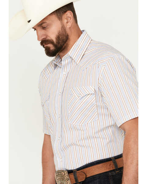 Image #6 - Rough Stock by Panhandle Men's Dobby Striped Short Sleeve Pearl Snap Western Shirt, White, hi-res