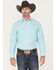 Image #1 - Rough Stock by Panhandle Men's Micro Stripe Stretch Long Sleeve Pearl Snap Shirt, Turquoise, hi-res