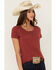 Image #2 - Shyanne Women's Lovell Star Burnout Henley Tee, Brick Red, hi-res