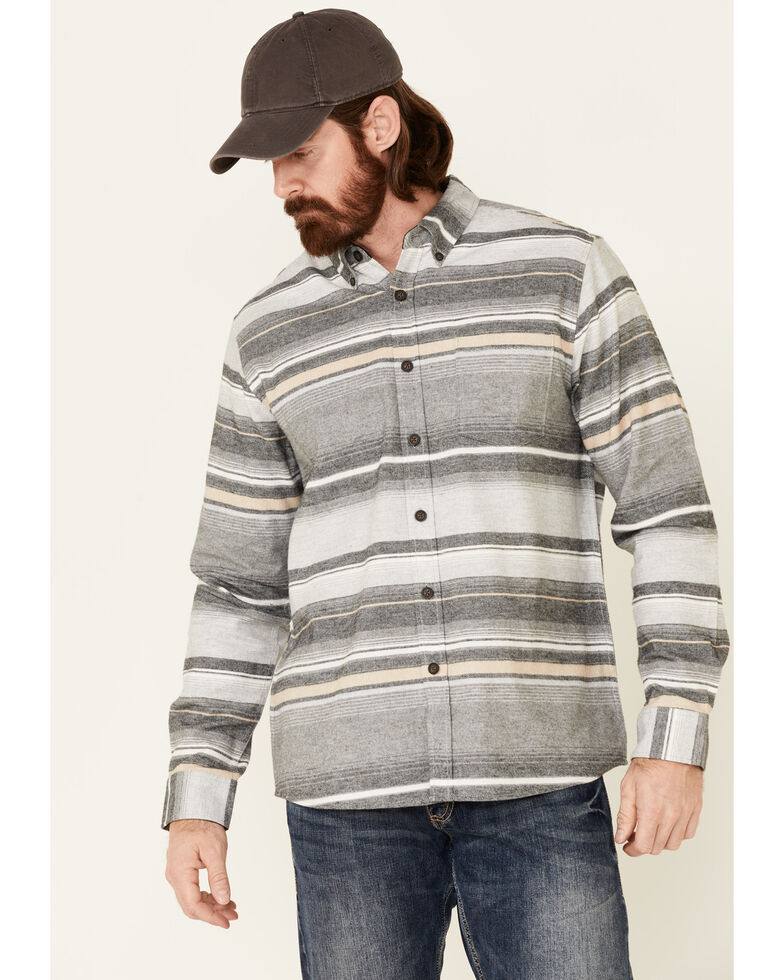 North River Men's Grey Stripe Long Sleeve Button-Down Western Flannel Shirt , Grey, hi-res