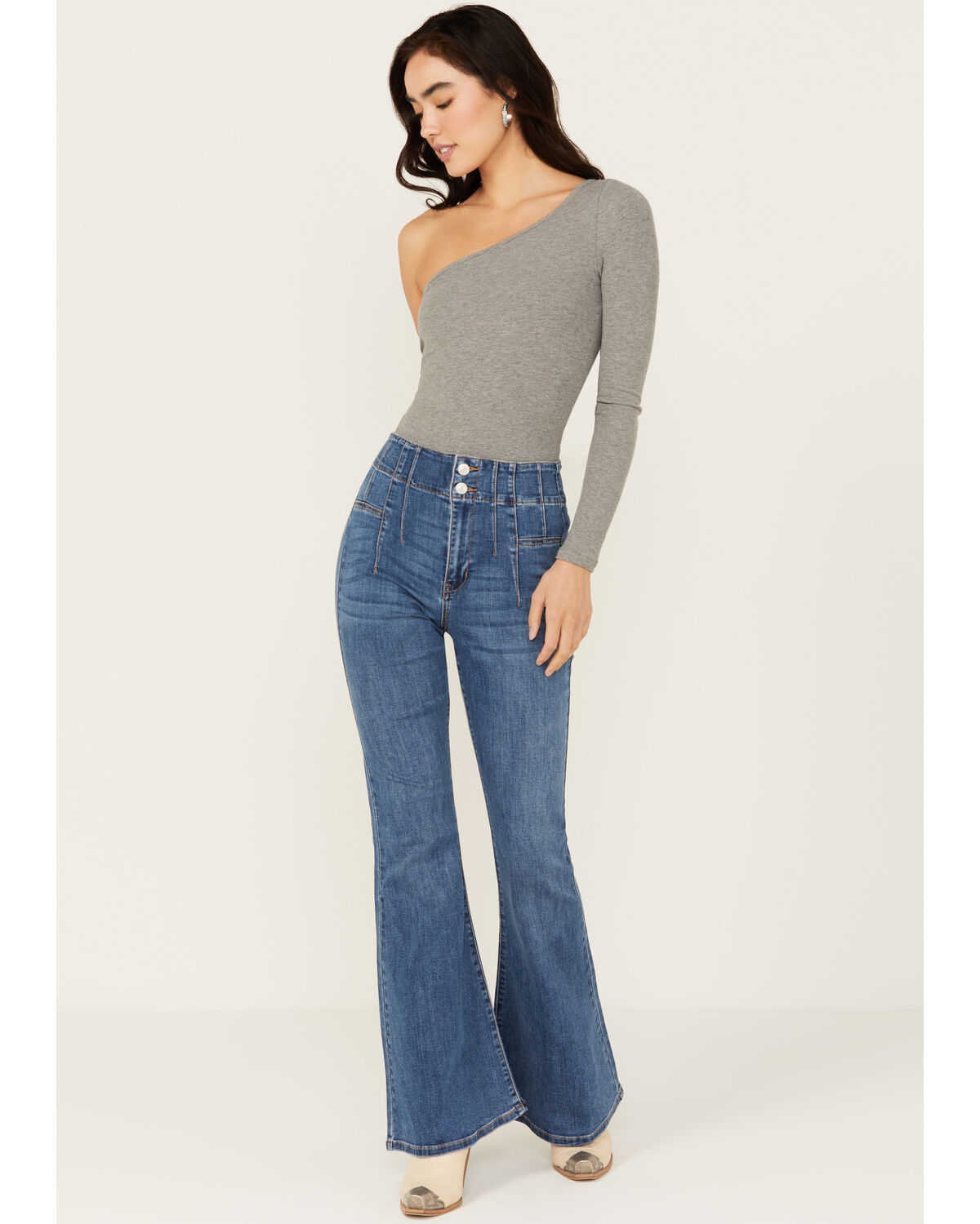 Image #1 - Sneak Peek Women's Dark Wash Pull-On Stretch Flare Jeans, Dark Wash, hi-res