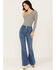 Image #1 - Sneak Peek Women's Dark Wash Pull-On Stretch Flare Jeans , Dark Wash, hi-res