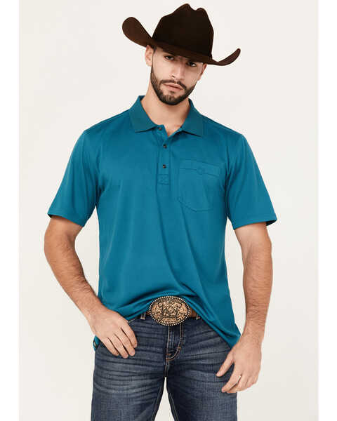 RANK 45® Men's Giza Jacquard Solid Short Sleeve Polo Shirt , Teal, hi-res