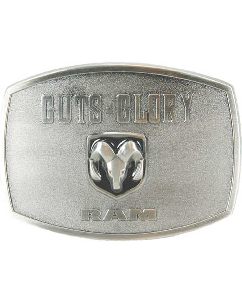 Western Express Men's New Guts Flory Ram Belt Buckle , Silver, hi-res