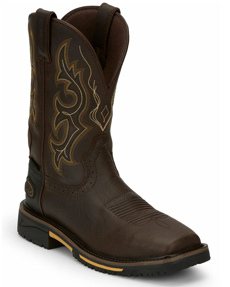 Justin Men's Joist Waterproof Western Work Boots - Soft Toe, Distressed Brown, hi-res