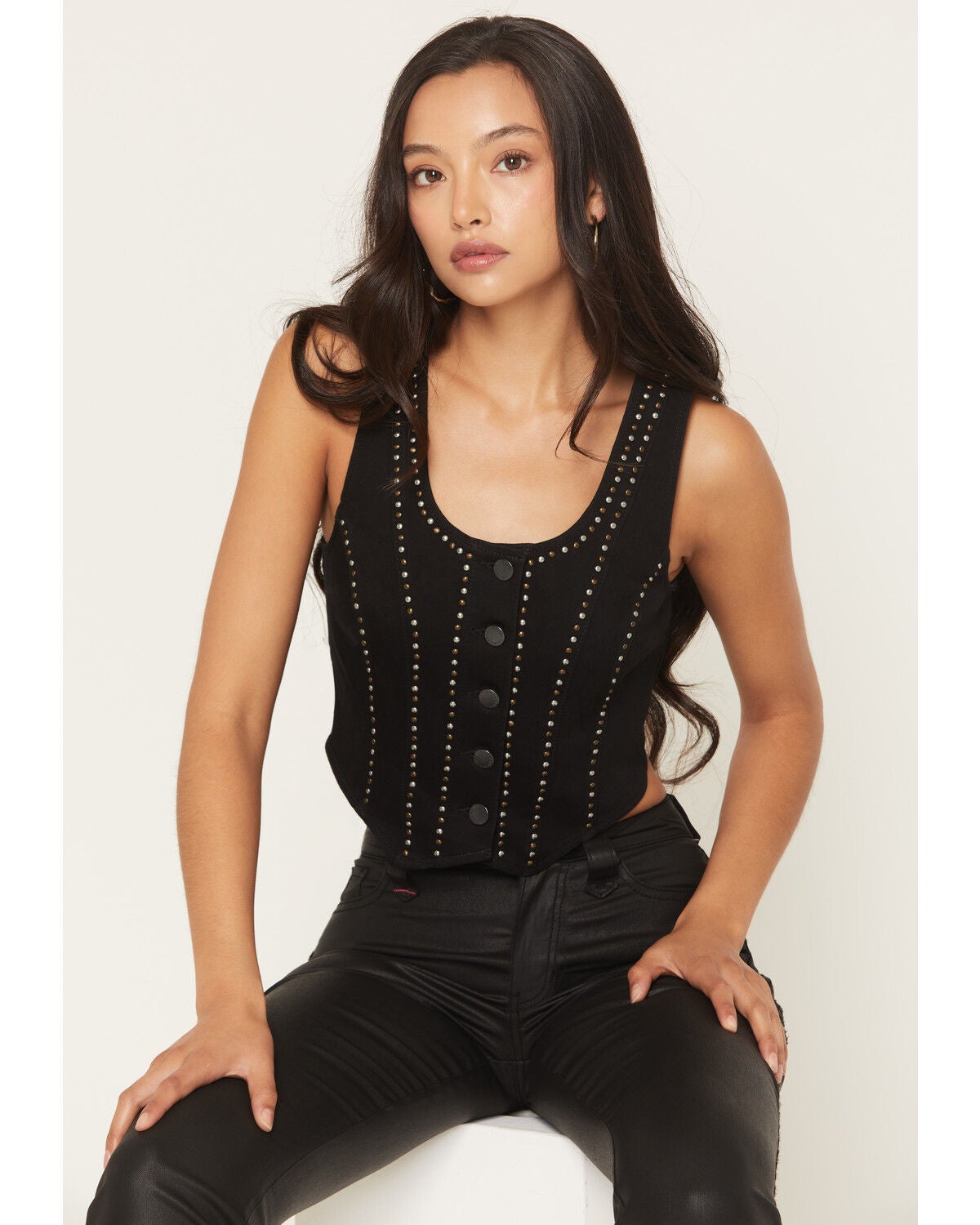 Image #1 - Idyllwind Women's Studded Button-Down Vest, Black, hi-res