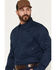 Image #2 - Hawx Men's FR Langdon Solid Long Sleeve Button-Down Work Shirt, Navy, hi-res