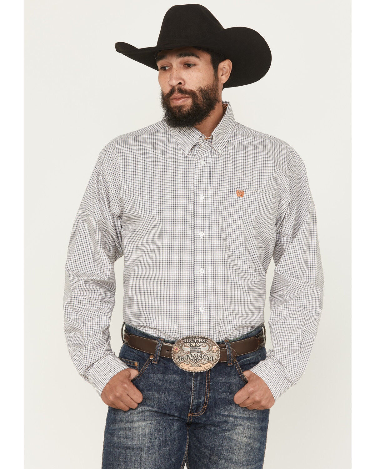 Image #1 - Cinch Men's Plaid Print Long Sleeve Button-Down Western Shirt, White, hi-res