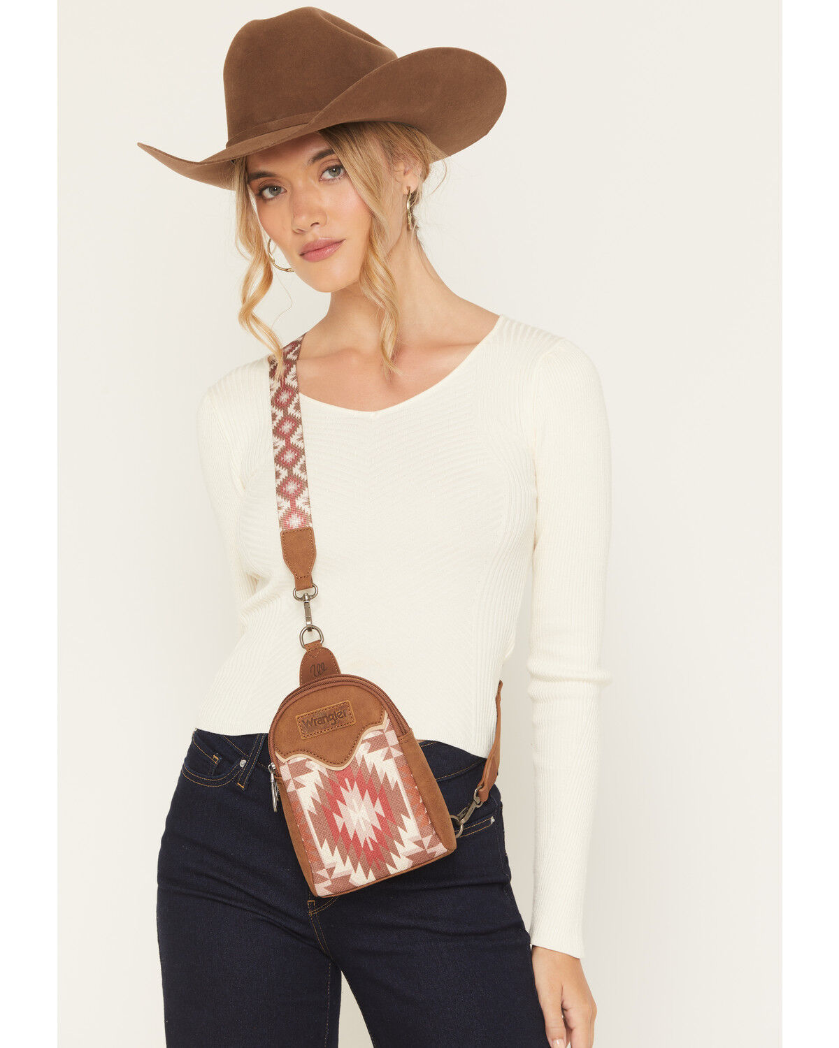 Image #1 - Wrangler x Boot Barn Women's Southwestern Print Sling Crossbody Bag, Brown, hi-res
