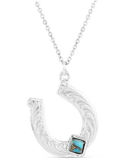 Montana Silversmiths Women's Silver Rodeo Royalty Horseshoe Necklace, Silver, hi-res