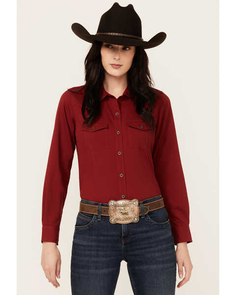 Image #1 - Ariat Women's VentTek Long Sleeve Button-Down Stretch Western Shirt , Dark Red, hi-res