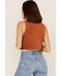Shyanne Women's Southwestern Trim Crop Fringe Vest, Brown, hi-res