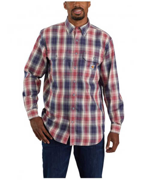 Carhartt Men's FR Plaid Print Force Long Sleeve Button Down Work Shirt , Red, hi-res
