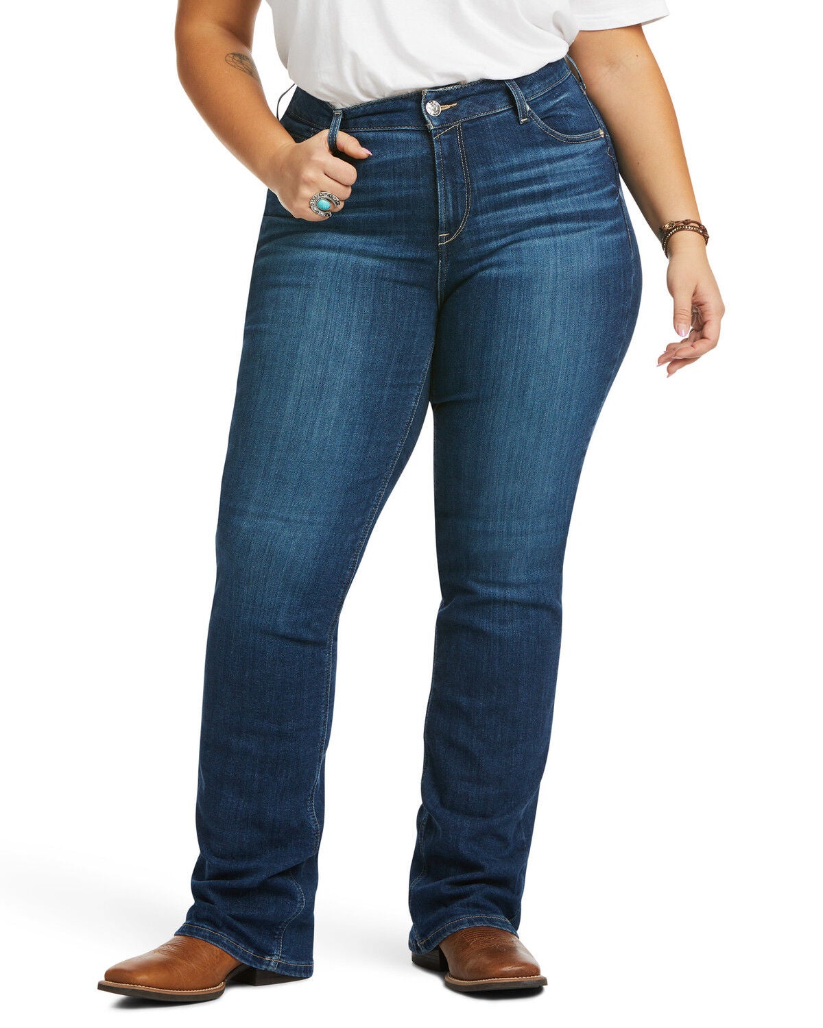 Ariat Women's Perfect Rise Abby Stretch Straight Mackenzie Jeans - Plus, Blue, hi-res