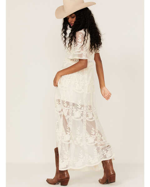 Shyanne Women's Floral Lace Split Leg Maxi Dress, Ivory, hi-res