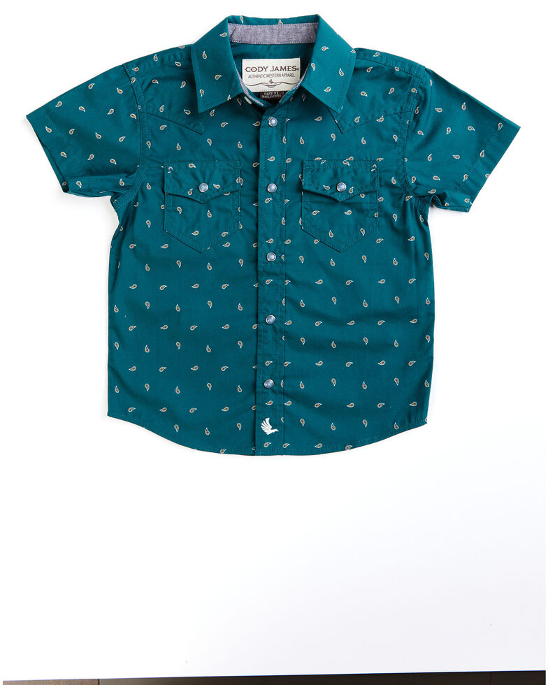Cody James Toddler Boys' Marlin Short Sleeve Western Snap Shirt, Teal, hi-res