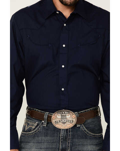Image #3 - Roper Men's Solid Embroidered Yoke Long Sleeve Pearl Snap Western Shirt , Blue, hi-res