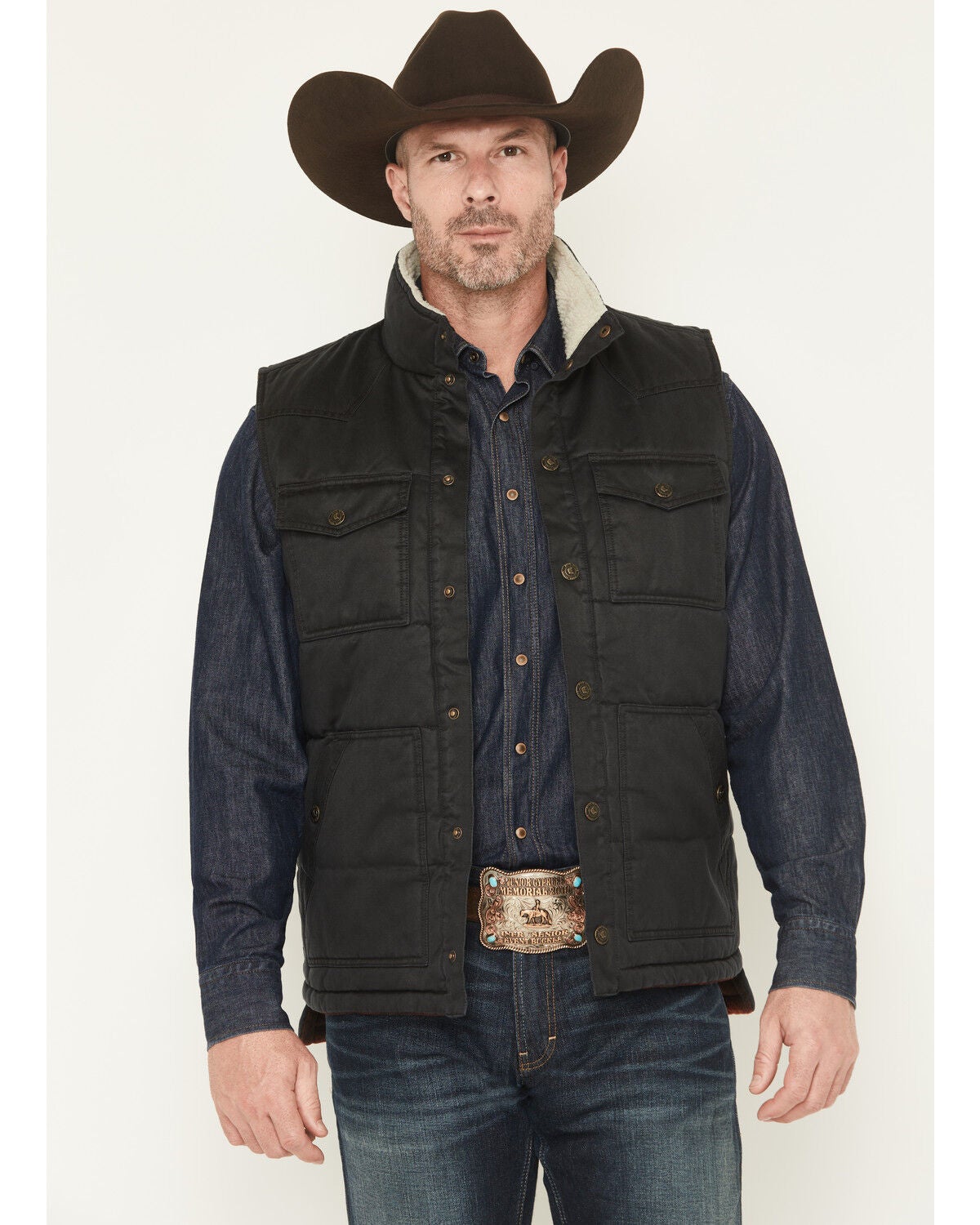 Image #1 - Cody James Men's Oil Slick Snap Lined Vest - Big, Black, hi-res
