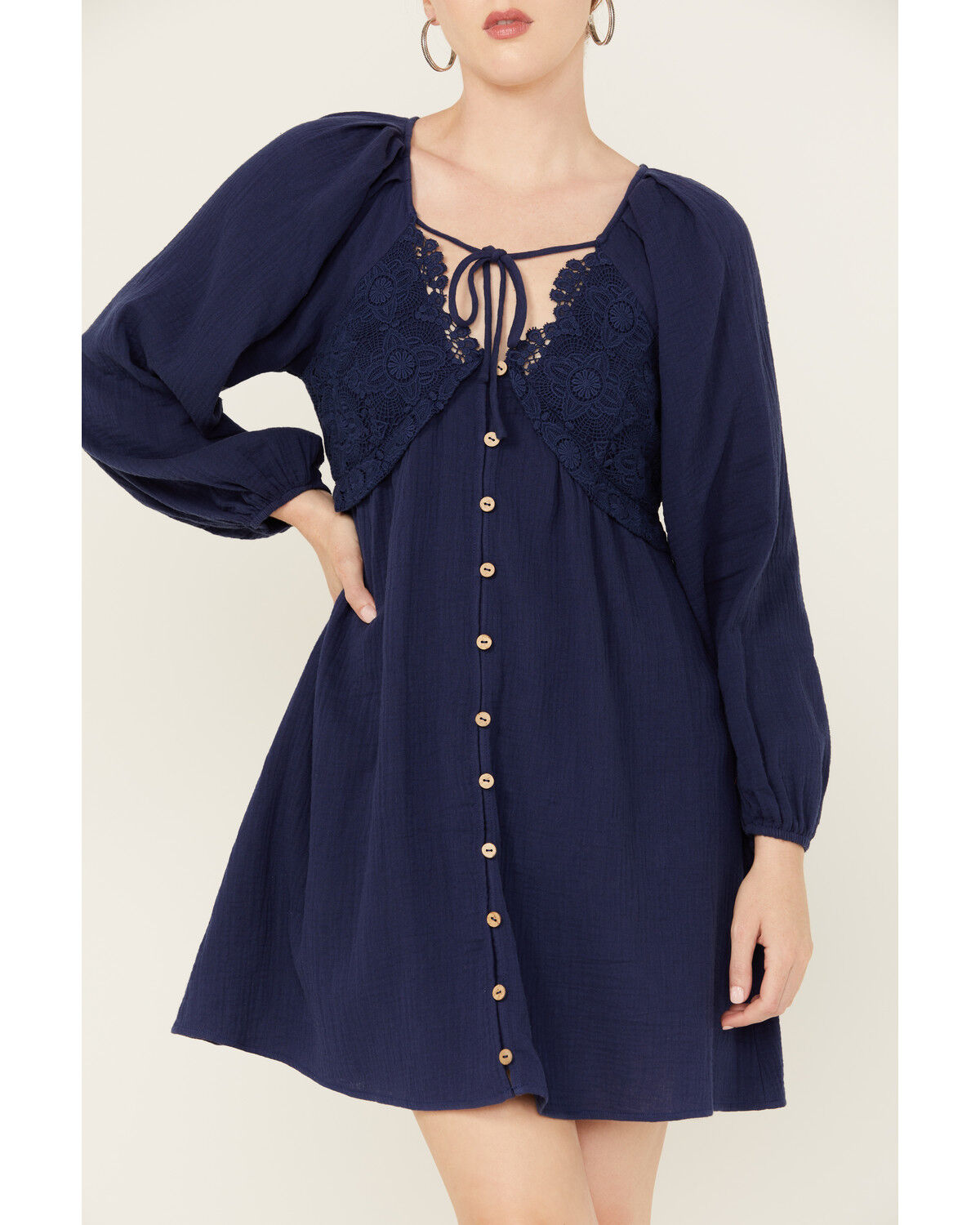 Image #3 - Yura Women's Long Sleeve Peasant Mini Dress, Navy, hi-res