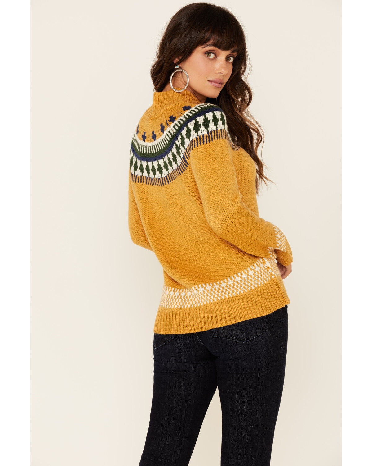 Hem & Thread Women's Mustard Jacquard Mock Neck Sweater | Sheplers