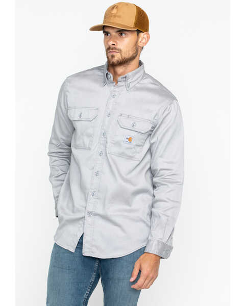 Carhartt Men's FR Solid Twill Long Sleeve Work Shirt, Grey, hi-res