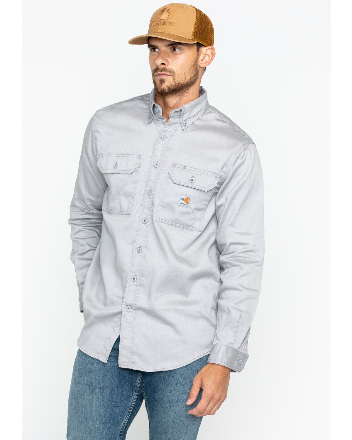 Image #1 - Carhartt Men's FR Solid Twill Long Sleeve Work Shirt, Grey, hi-res