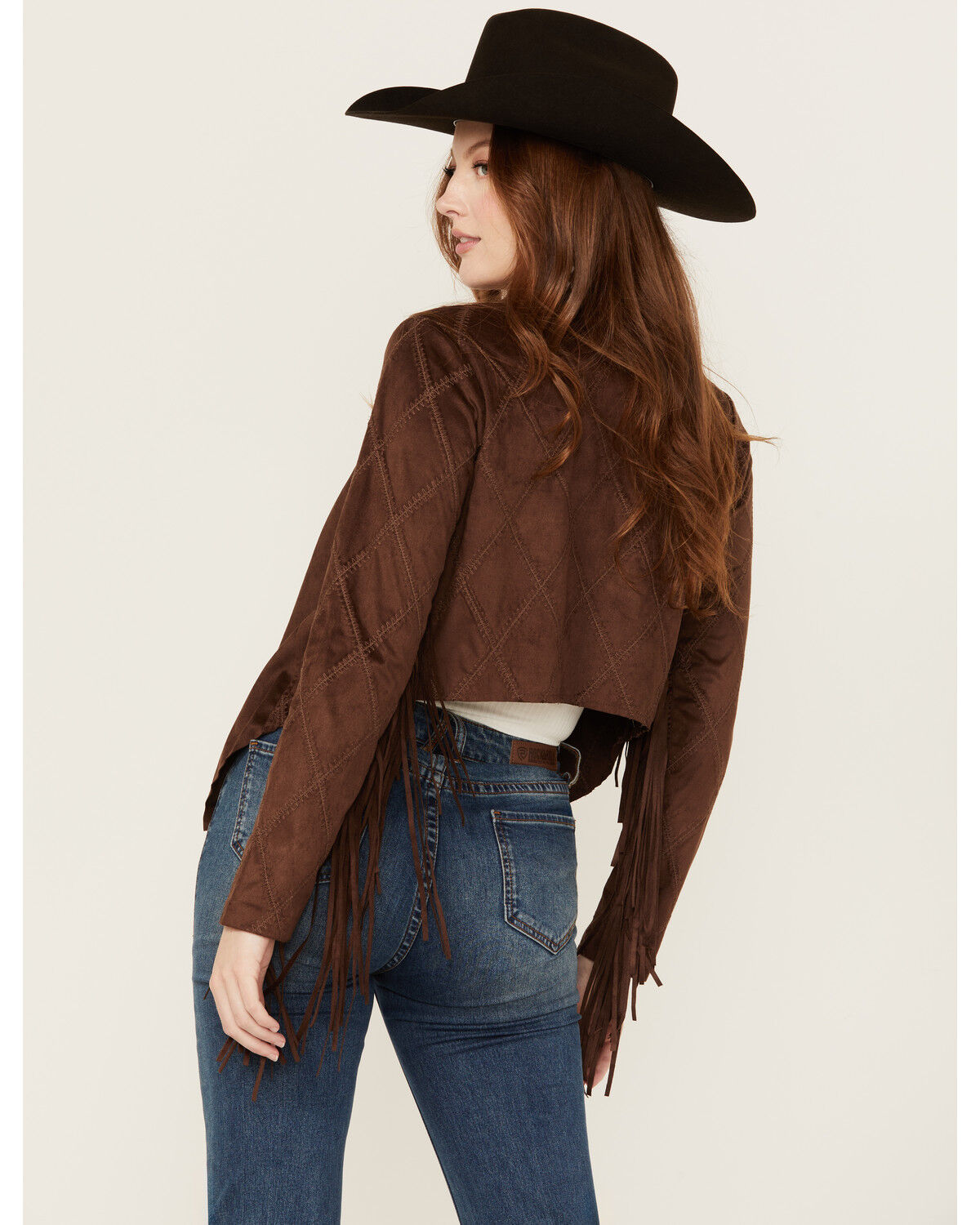 Image #4 - Shyanne Women's Open Front Faux Suede Fringe Jacket, Dark Brown, hi-res