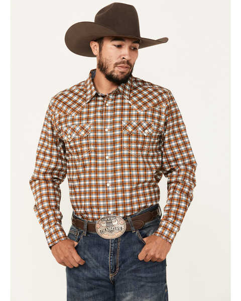 Cody James Men's Reverent Plaid Print Long Sleeve Snap Western Shirt - Tall , Rust Copper, hi-res