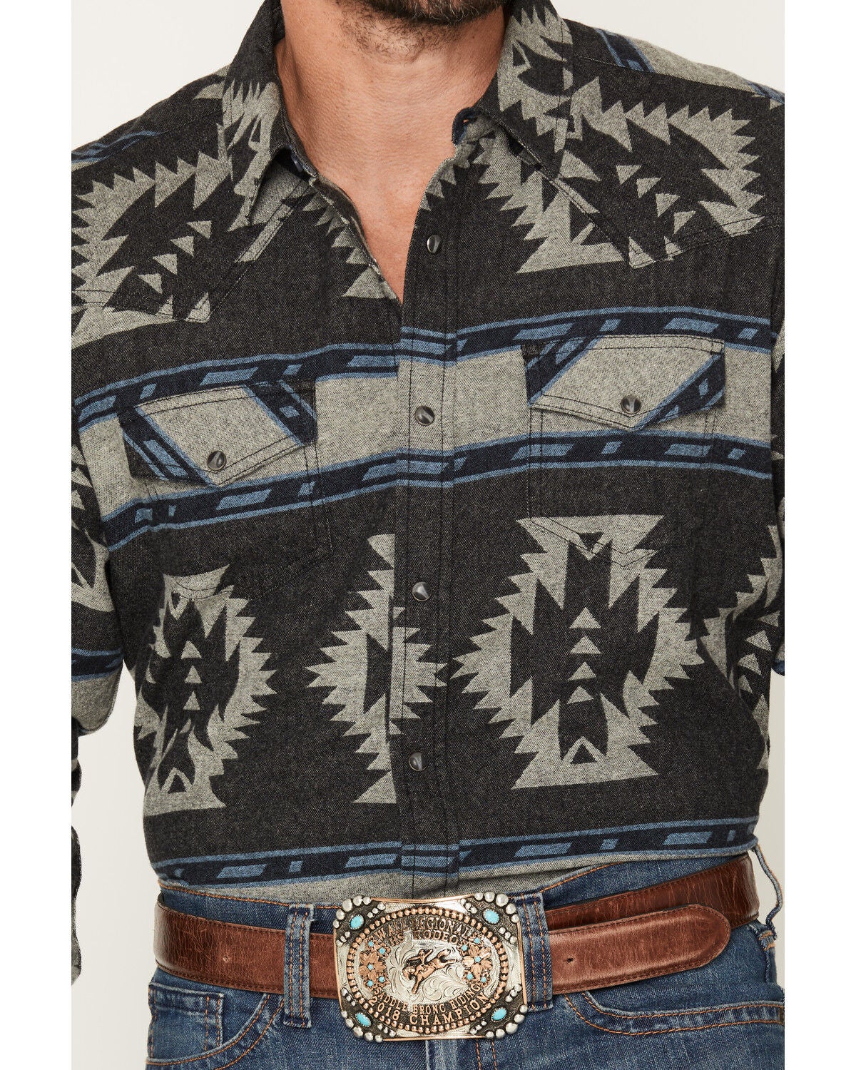 Image #3 - Cody James Men's Sun Burn Southwestern Print Long Sleeve Snap Flannel Shirt, Black, hi-res