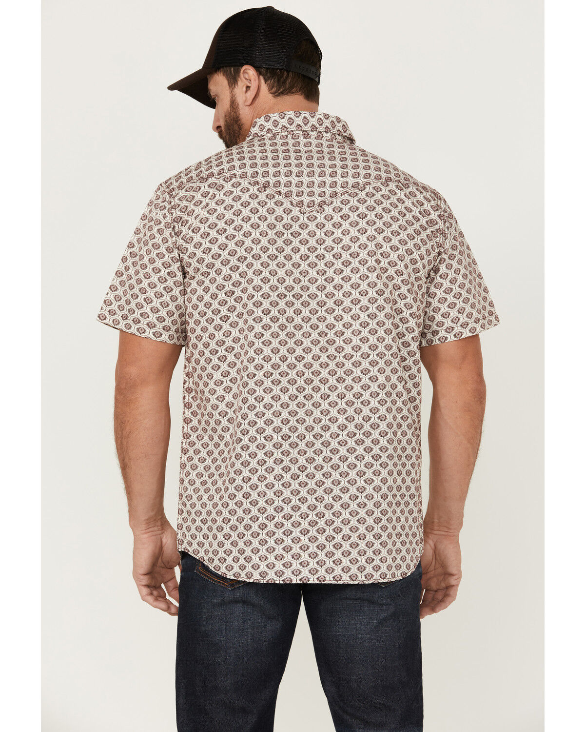 Image #4 - Moonshine Spirit Men's Sparky Medallion Geo Print Short Sleeve Snap Western Shirt, Burgundy, hi-res