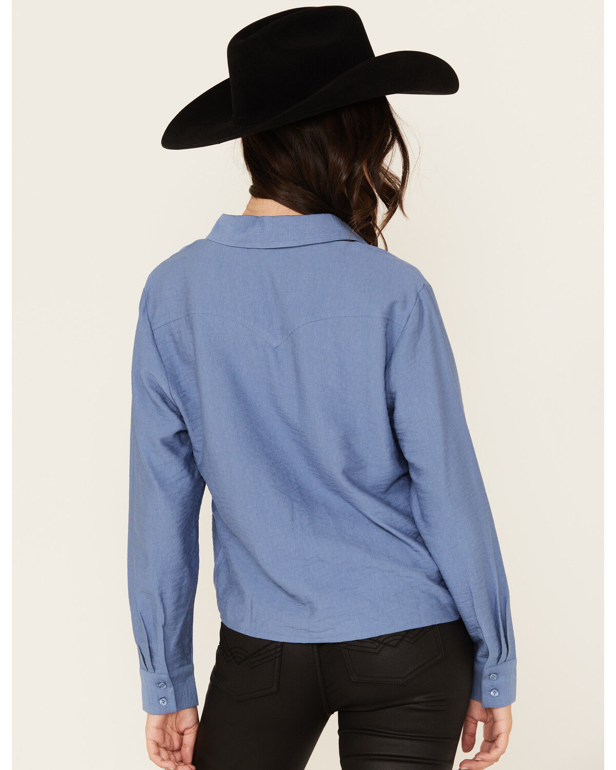Image #4 - Evergreen Women's Solid Long Sleeve Button-Down Western Shirt, Blue, hi-res