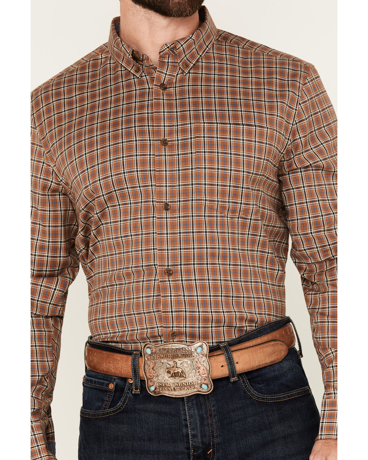 Image #3 - Cody James Men's Adkins Plaid Print Long Sleeve Button-Down Stretch Western Shirt, Tan, hi-res