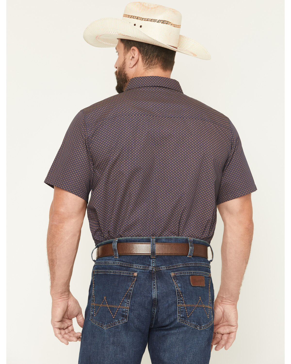 Image #4 - Gibson Trading Co Men's Polka Micro Geo Print Short Sleeve Button-Down Stretch Western Shirt, Navy, hi-res