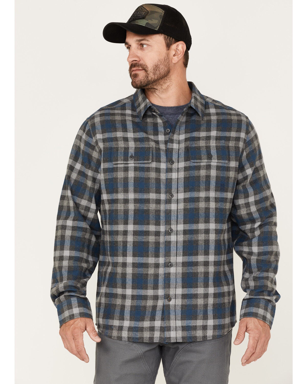 Brothers and Sons Men's Everyday Plaid Print Button Down Western Flannel Shirt, Blue, hi-res