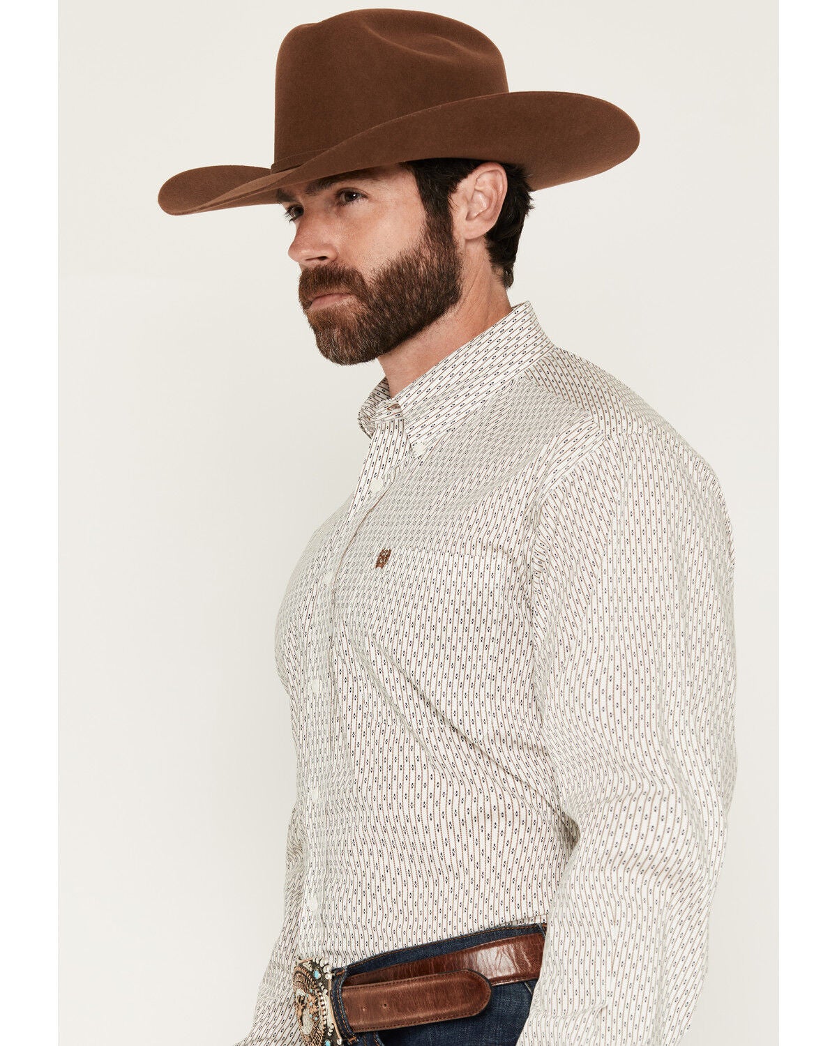 Image #2 - Cinch Men's Striped Long Sleeve Button-Down Stretch Western Shirt, Cream, hi-res