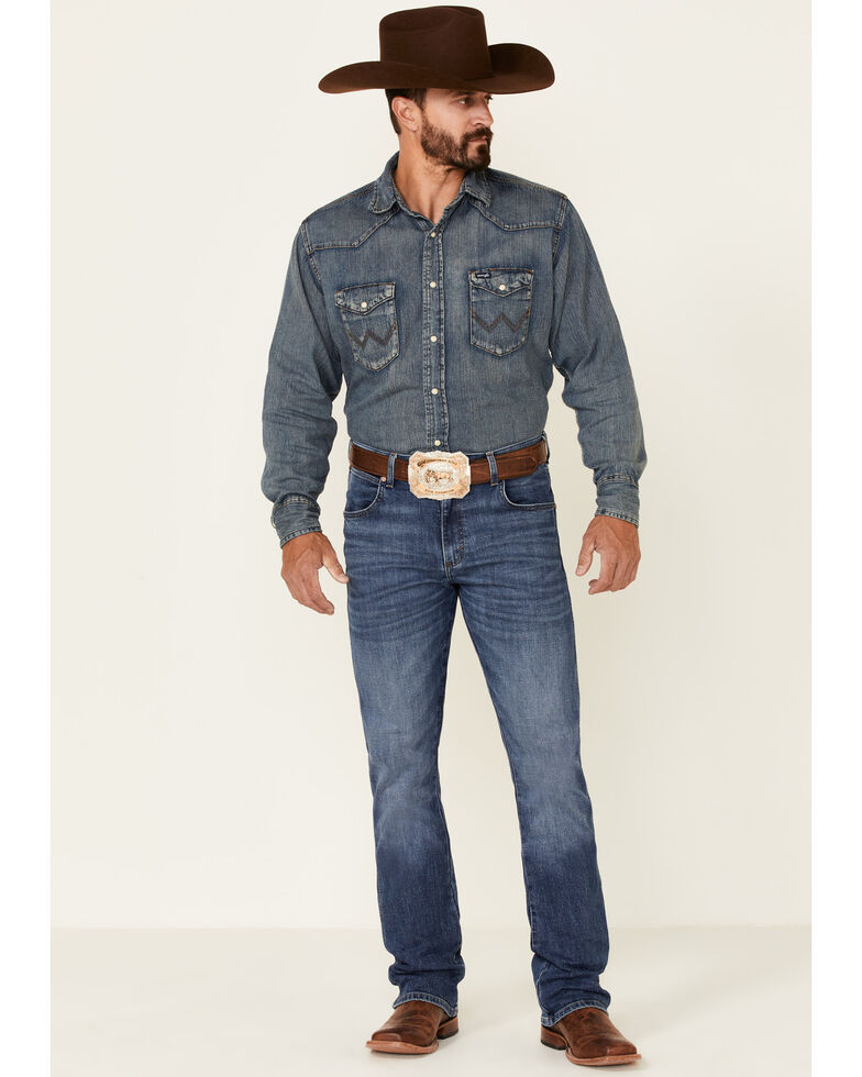 Wrangler Retro Men's Nightsky Medium Wash Stretch Slim Bootcut Jeans , Blue, hi-res
