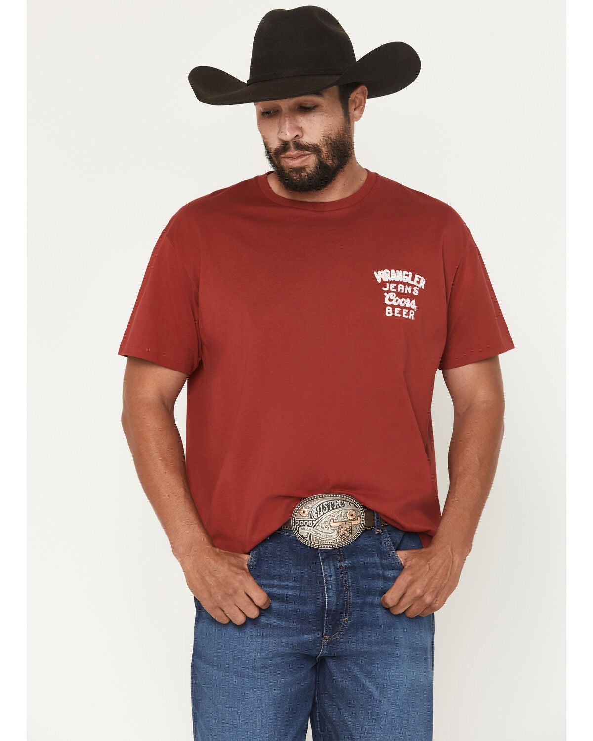 Image #1 - Wrangler X Coors Banquet Men's Chest Logo Short Sleeve Graphic T-Shirt, Red, hi-res
