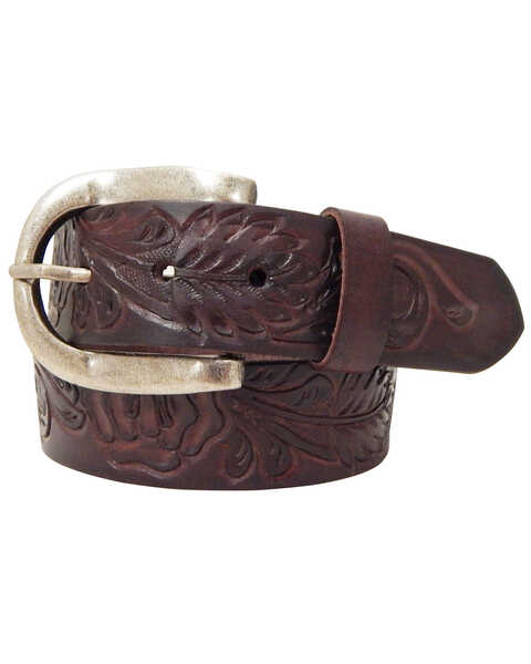 Roper Brown Women's Hand-tooled Leather Belt, Tan, hi-res