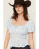 Image #2 - Ash & Violet Women's Ditsy Floral Smocked Short Sleeve Shirt, Blue, hi-res