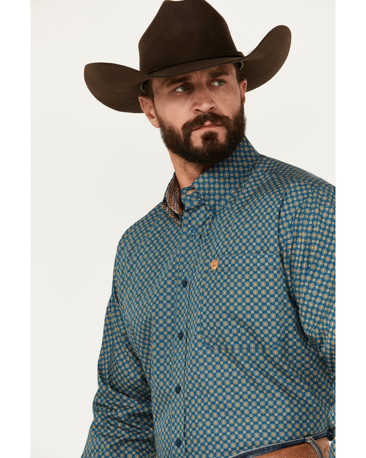Image #2 - Cinch Men's Medallion Print Long Sleeve Button-Down Western Shirt, Teal, hi-res