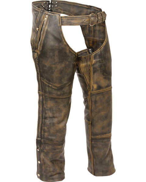 Image #1 - Milwaukee Leather Men's Distressed Thermal Lined Chaps - Big 4X , Black/tan, hi-res