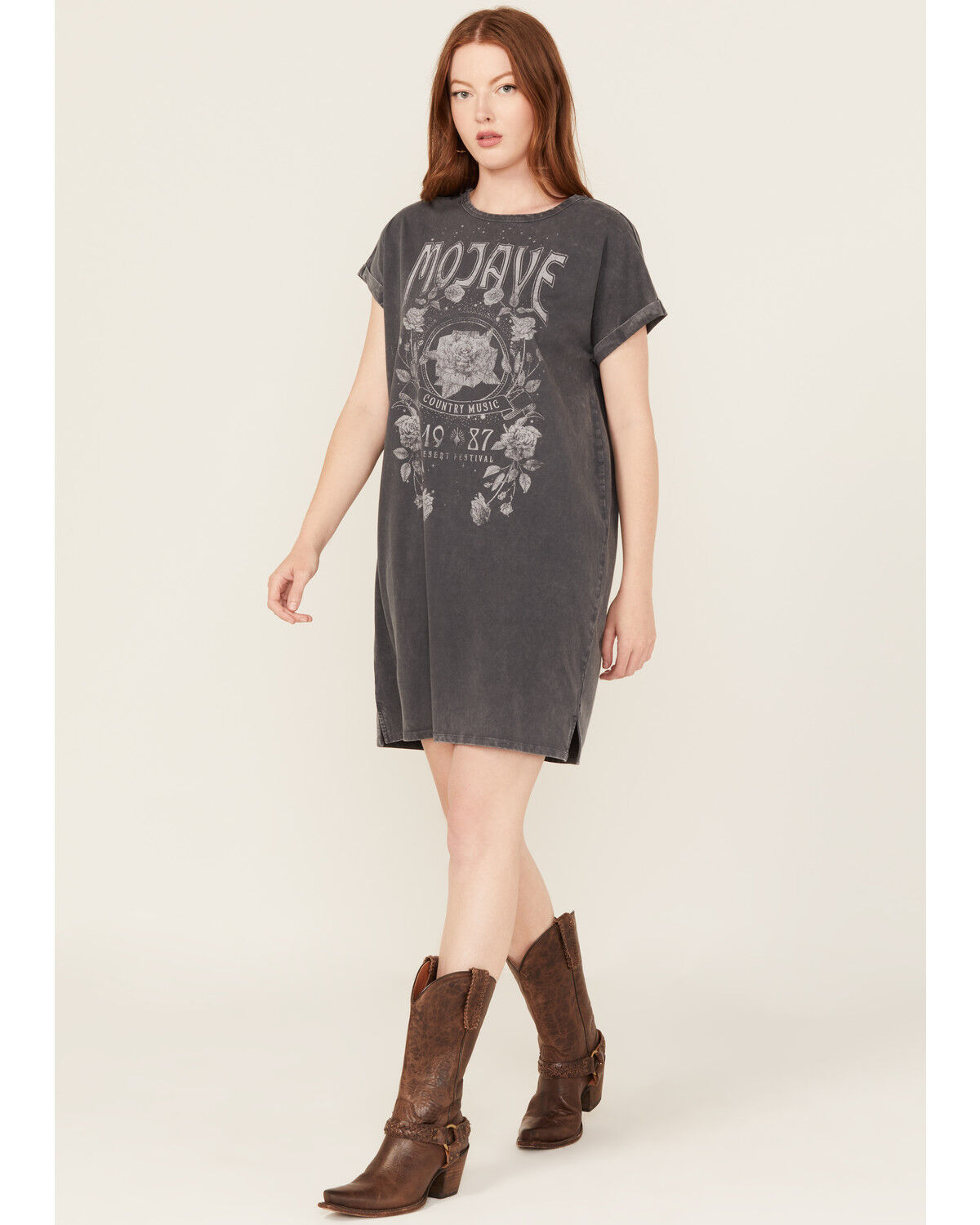 Image #1 - Cleo + Wolf Women's Coleson Short Sleeve Graphic Mini T-Shirt Dress, Charcoal, hi-res
