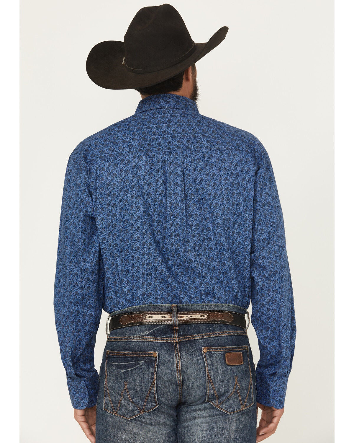 Image #4 - George Strait by Wrangler Men's Floral Print Long Sleeve Button-Down Stretch Western Shirt - Big, Blue, hi-res