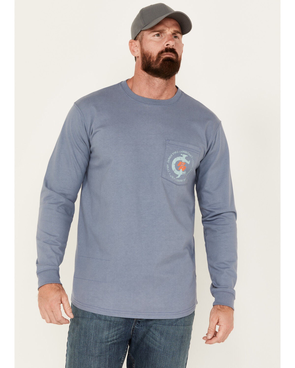 Cody James Men's FR Long Sleeve Pocket Graphic Work T-Shirt, Medium Blue, hi-res