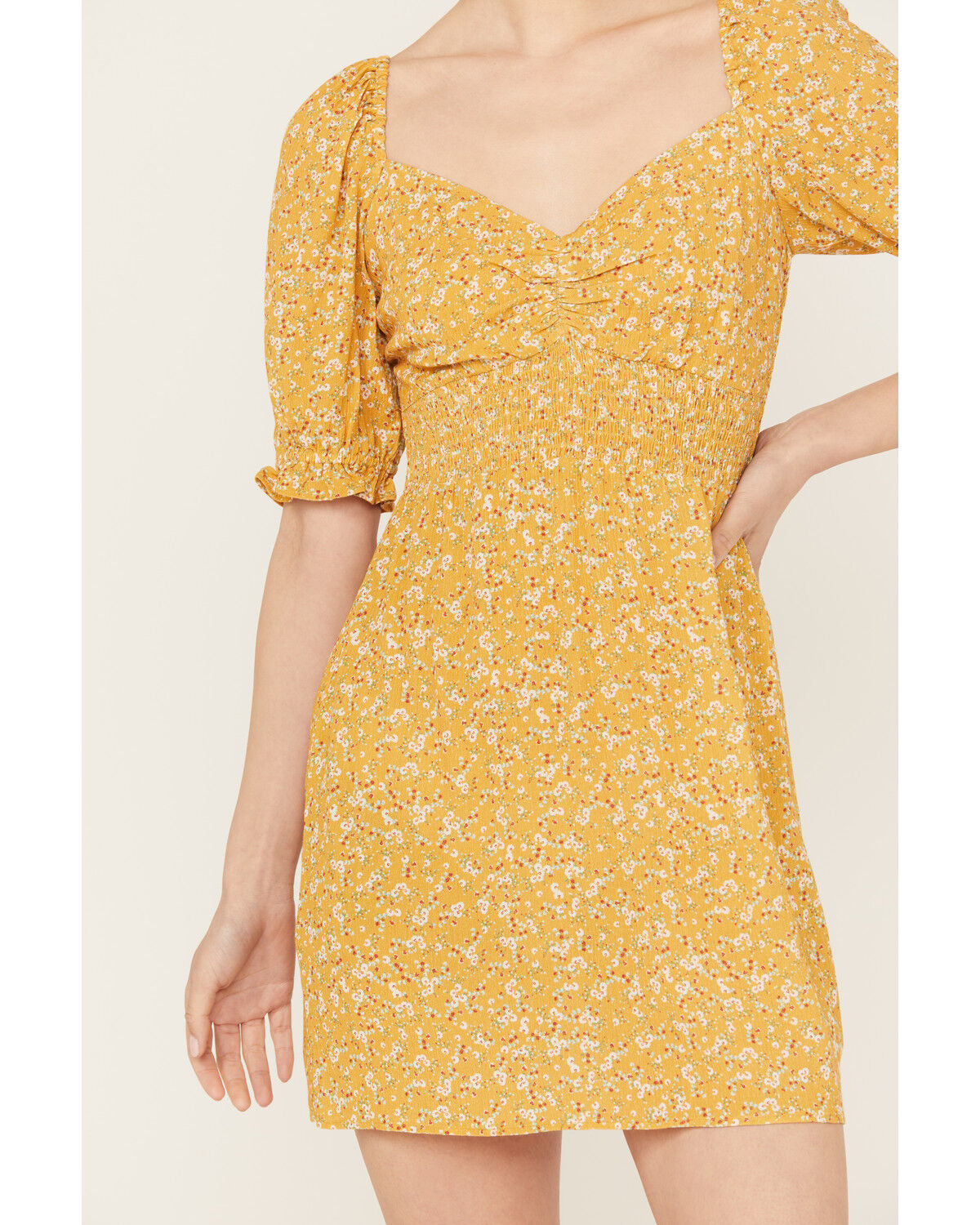 Image #3 - Beyond The Radar Women's Floral Print Mini Dress, Mustard, hi-res