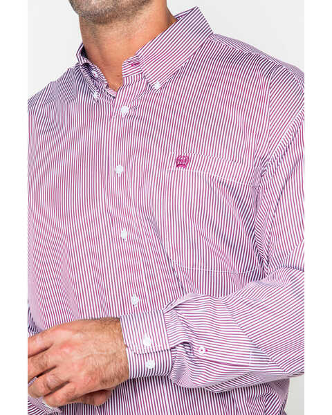 Image #5 - Cinch Men's Burgundy Stripe Long Sleeve Button-Down Shirt, Burgundy, hi-res