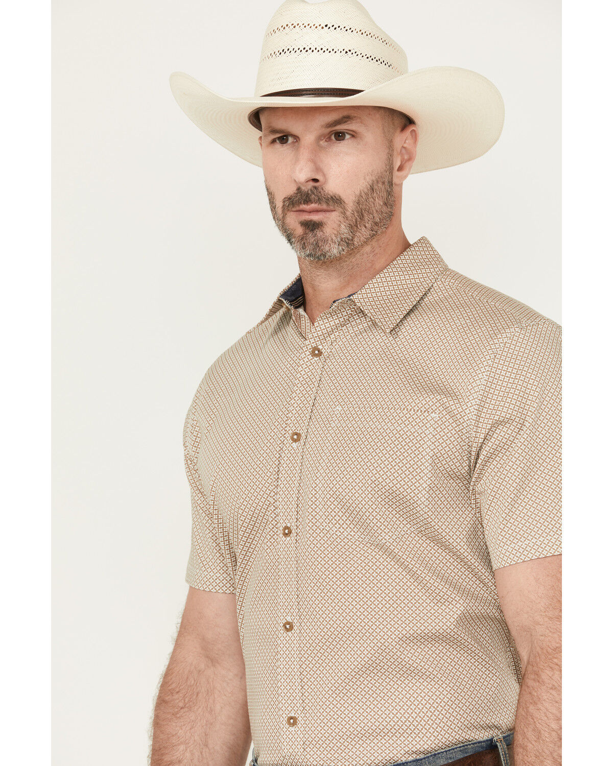 Image #3 - Cody James Men's Grill And Greet Geo Print Short Sleeve Button-Down Stretch Western Shirt, Tan, hi-res