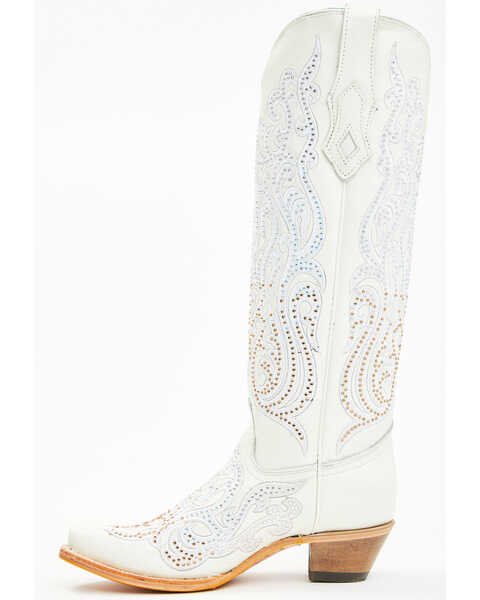 Image #3 - Corral Women's Crystal Embroidered Tall Western Boots - Snip Toe , White, hi-res